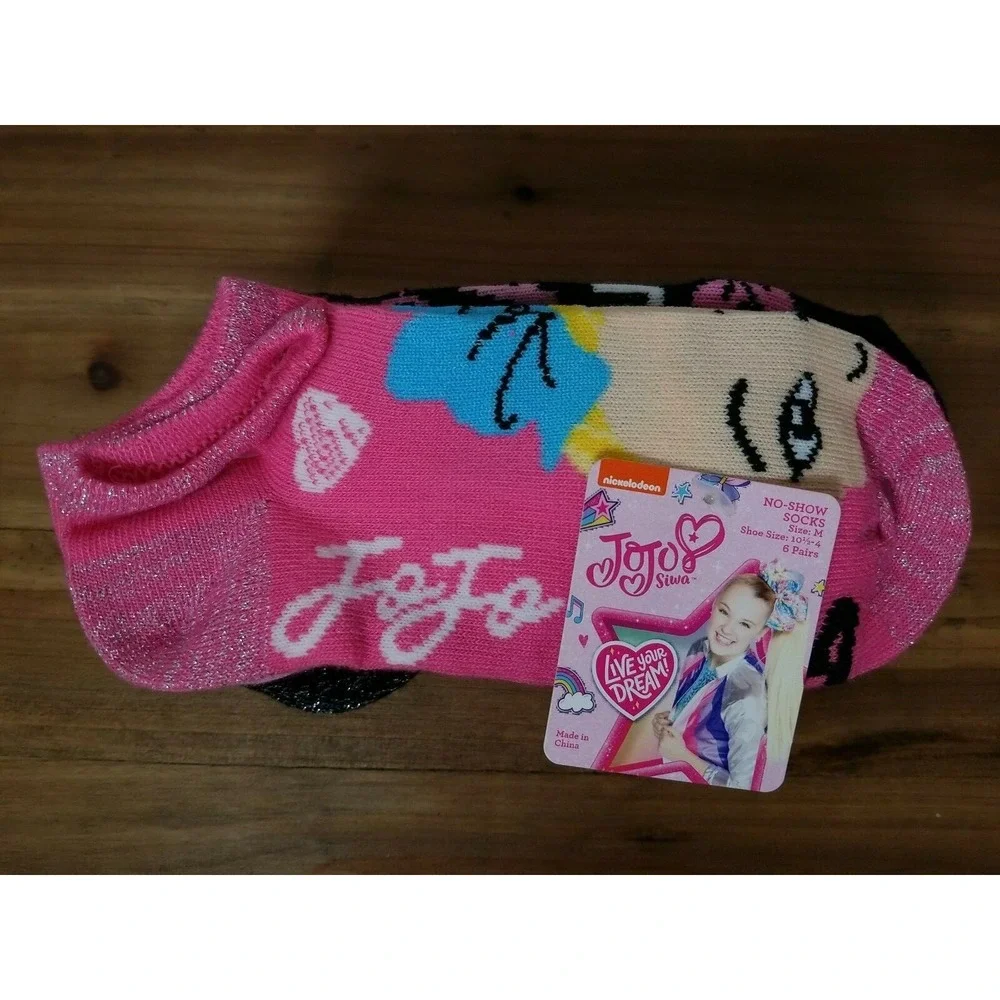 JoJo Siwa Girls Socks Nickelodeon 6 pack - Shoe Size 10.5- 4 (M) No Show NEW